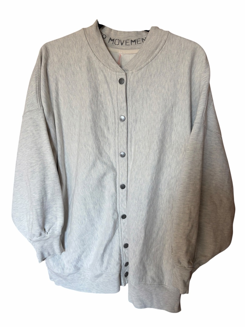 Free People For The Win Oversized Snap-Front Sweatshirt Jacket -Oatmeal Heather - Picture 5 of 8